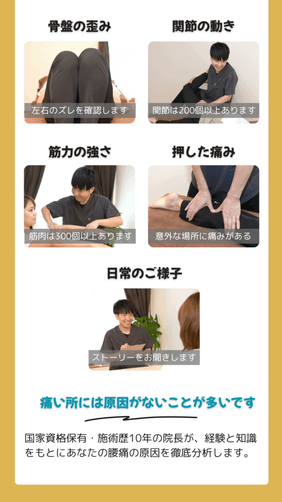腰痛、脊柱管狭窄症が得意な整体院WARAWELLのこだわりポイント
